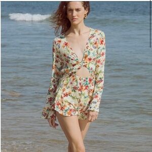 RAGA x Anthropologie Floral Cutout Romper XS Boho Beach Festival Playsuit